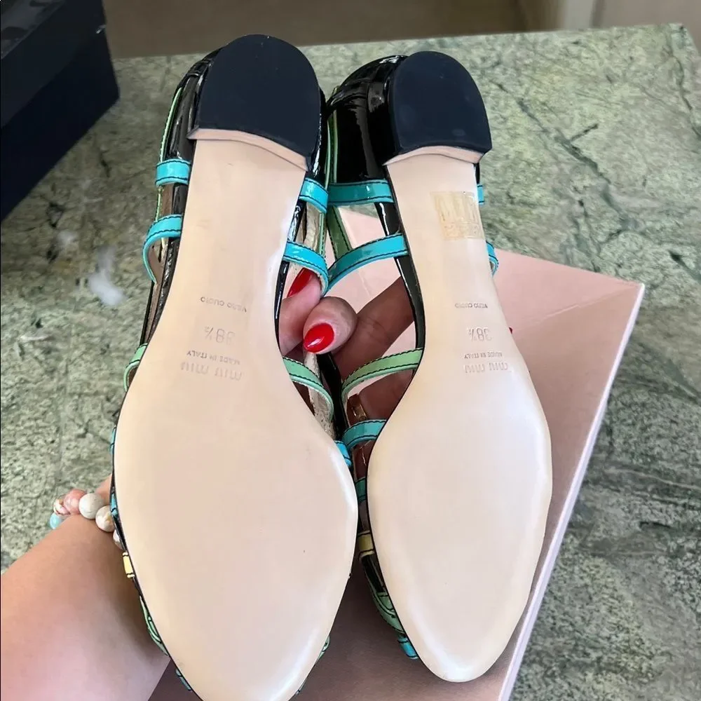 New vintage Miu Miu Black and Multicolor Strappy Heels - Picture 7 of 8